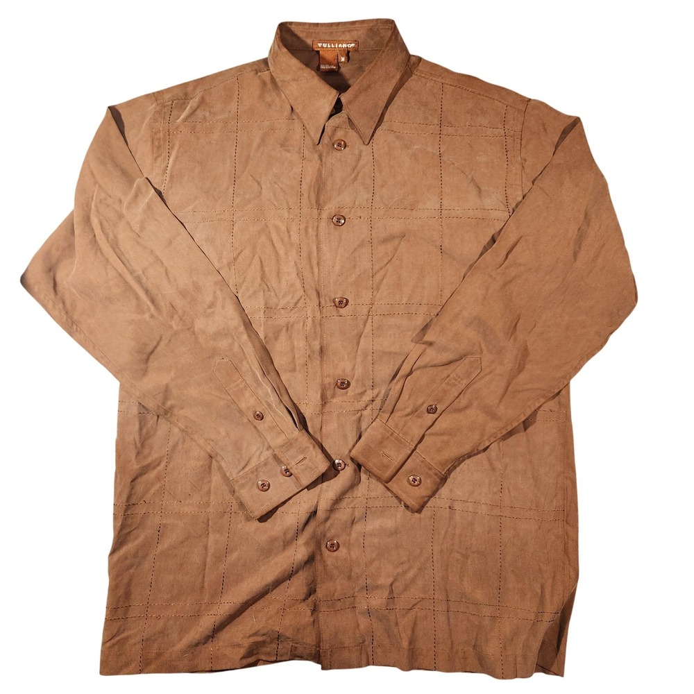 Tulliano Shirt Mens Medium Brown 100%‎ Silk Long Sleeve Button Front Dress